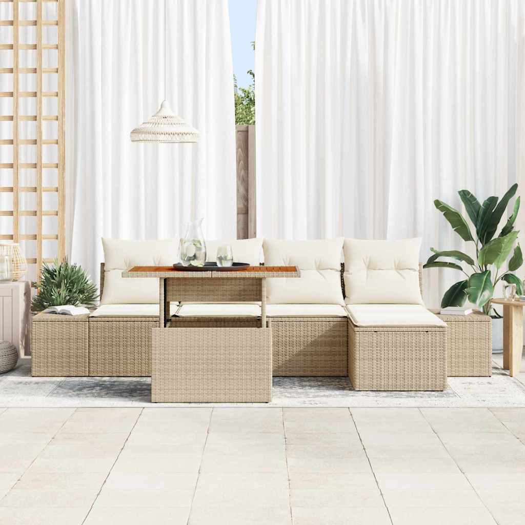 Set Divano da Giardino 6 pcs Beige Poly Rattan
