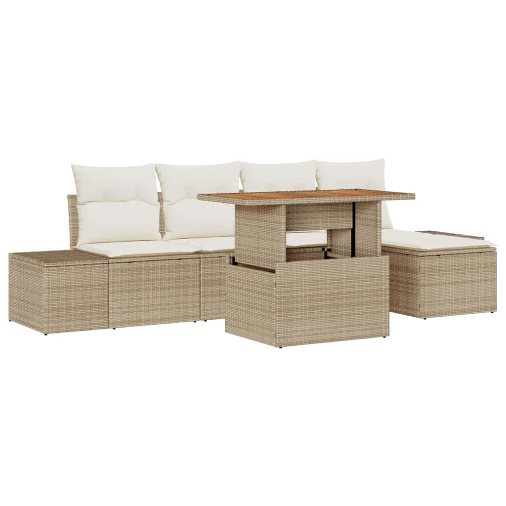 Set Divano da Giardino 6 pcs Beige Poly Rattan
