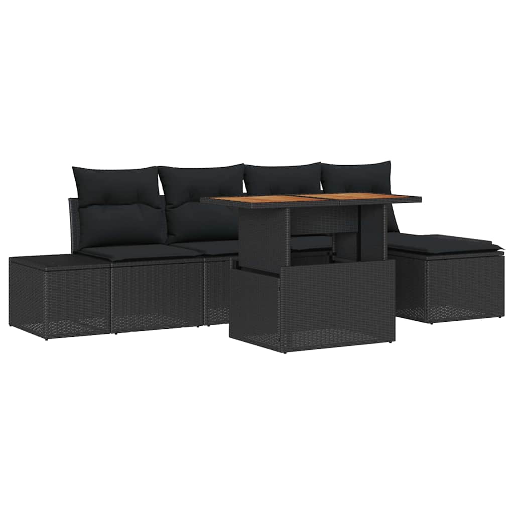Set Divano da Giardino con archiviazione 6 pcs Nero Poly Rattan