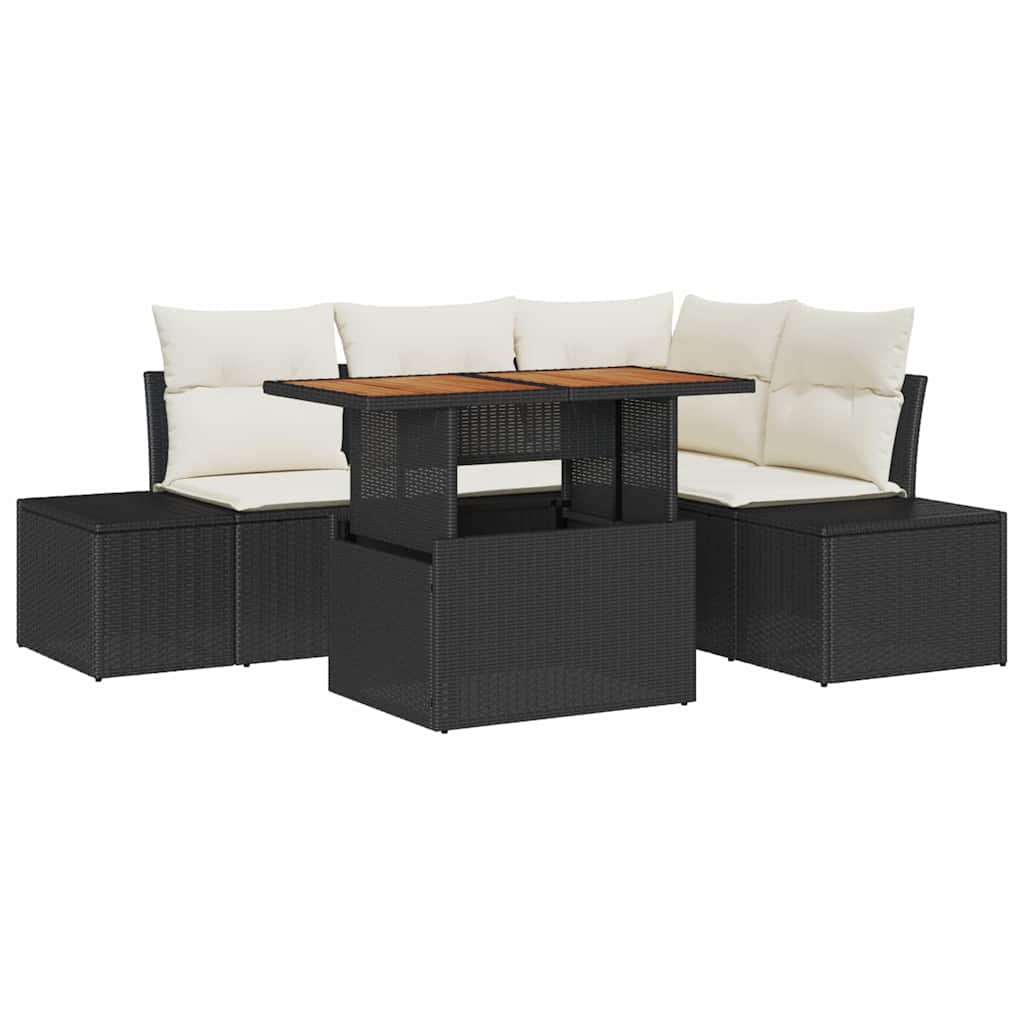 Set Divano da Giardino con archiviazione 5 pcs Nero Poly Rattan