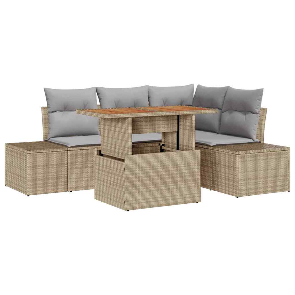Set Divano da Giardino 5 pcs Beige Poly Rattan