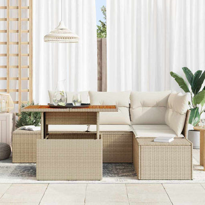 Set Divano da Giardino 5 pcs Beige Poly Rattan