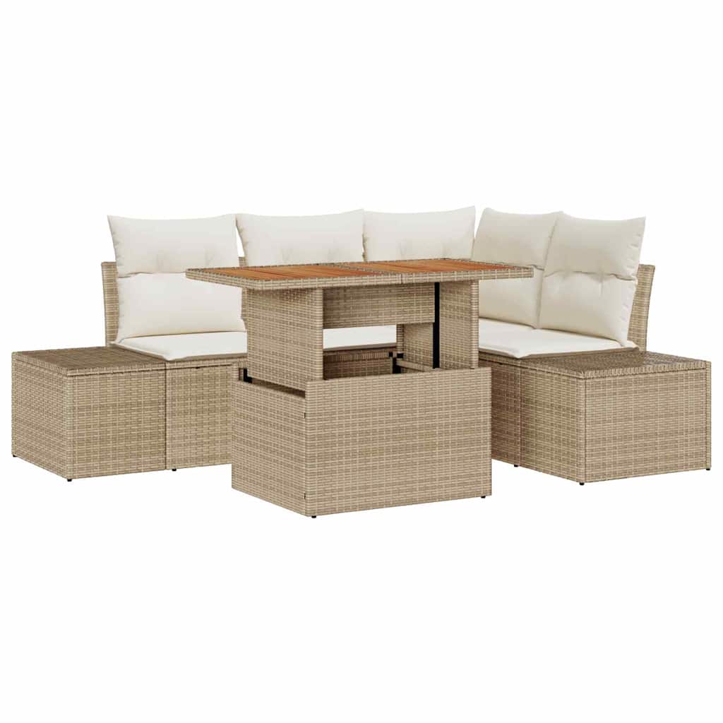 Set Divano da Giardino 5 pcs Beige Poly Rattan