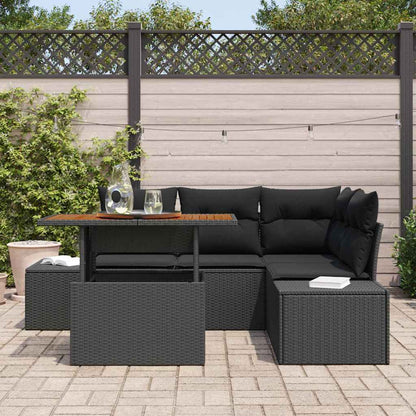 Set Divano da Giardino con archiviazione 5 pcs Nero Poly Rattan