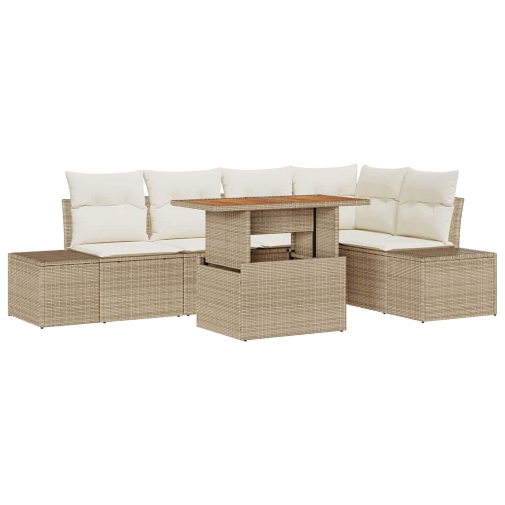 Set Divano da Giardino 6 pcs Beige Poly Rattan