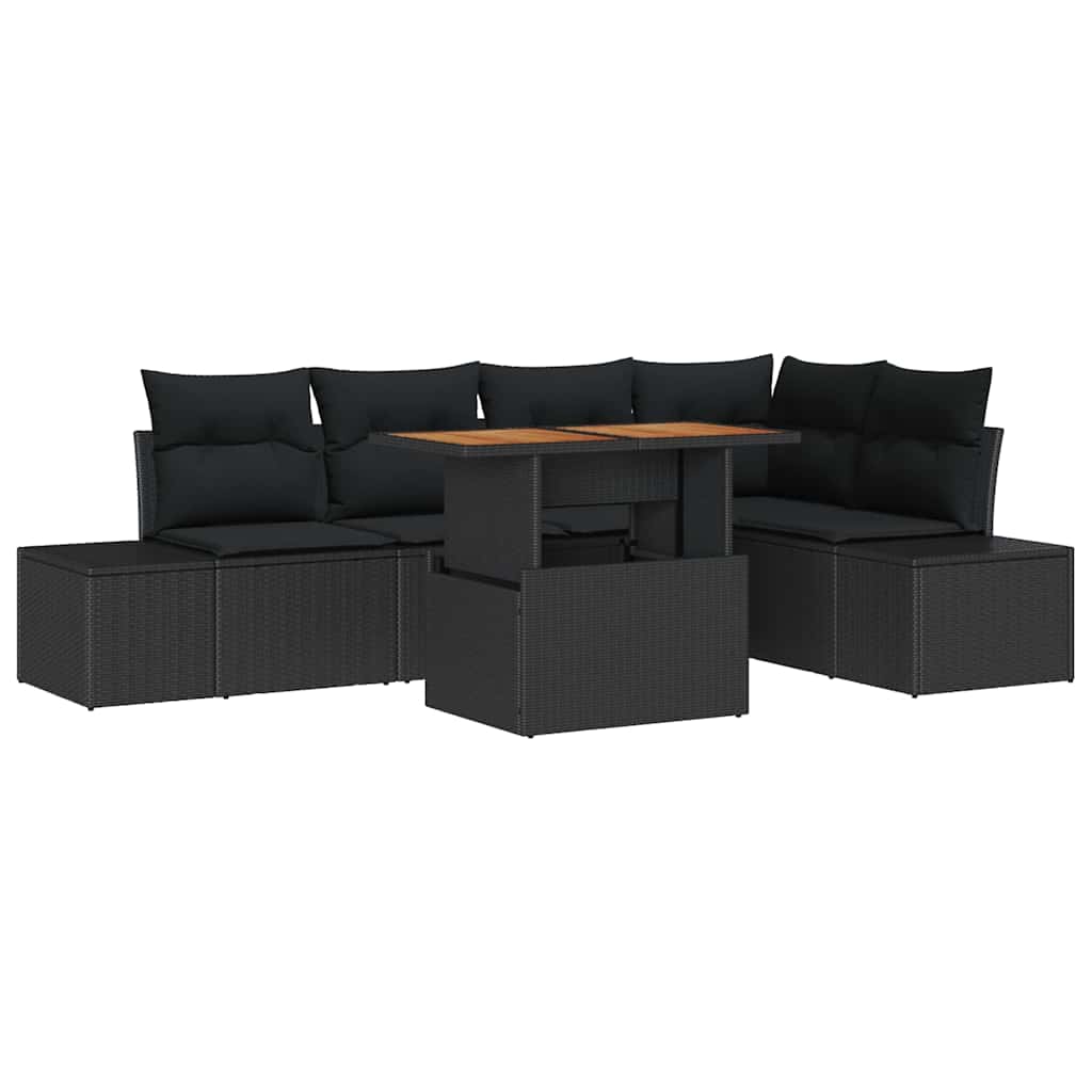 Set Divano da Giardino con archiviazione 6 pcs Nero Poly Rattan