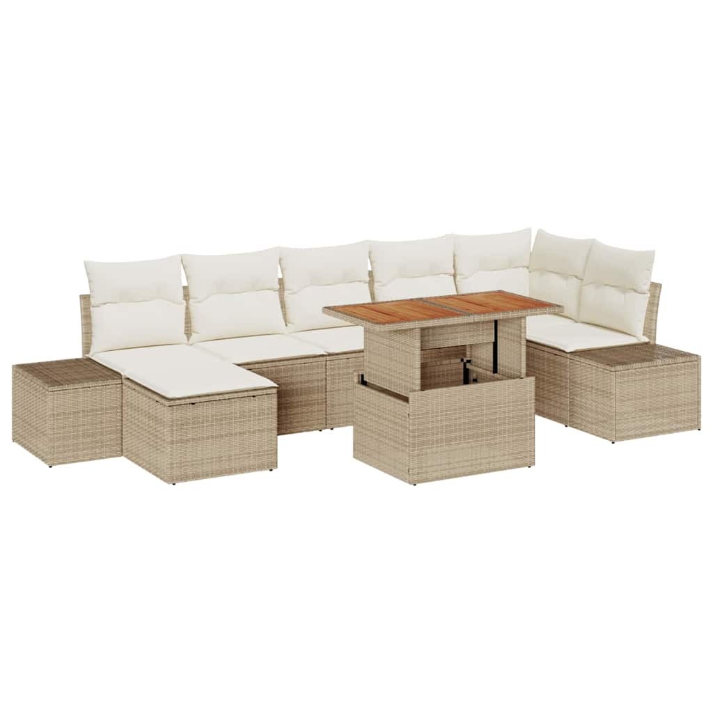 Set Divano da Giardino 8 pcs Beige Poly Rattan