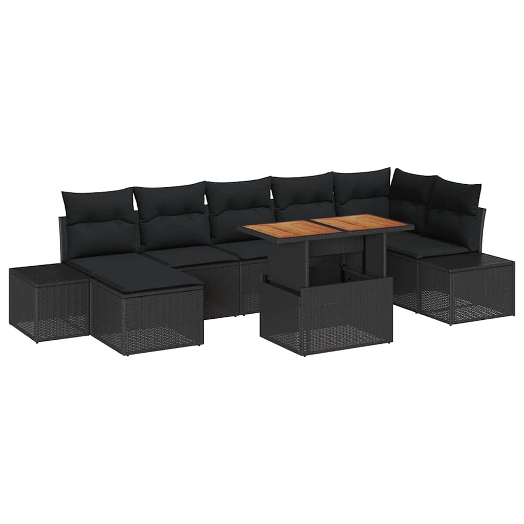 Set Divano da Giardino con archiviazione 8 pcs Nero Poly Rattan
