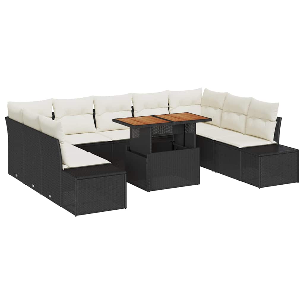 Set Divano da Giardino 10 pcs Nero Poly Rattan