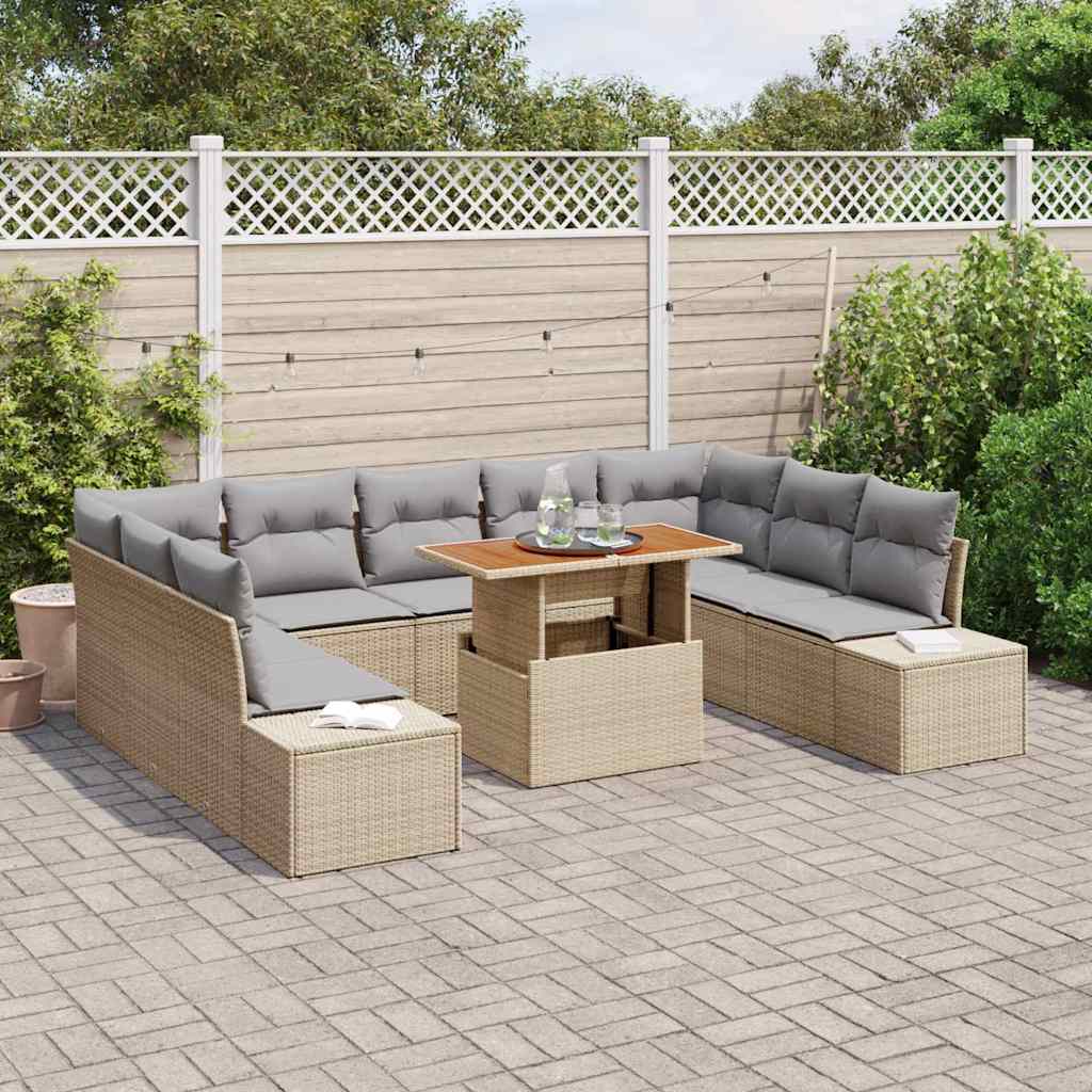 Set Divano da Giardino 10 pcs Beige Poly Rattan