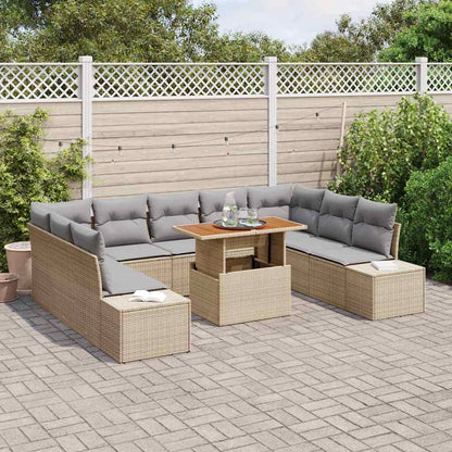 Set Divano da Giardino 10 pcs Beige Poly Rattan