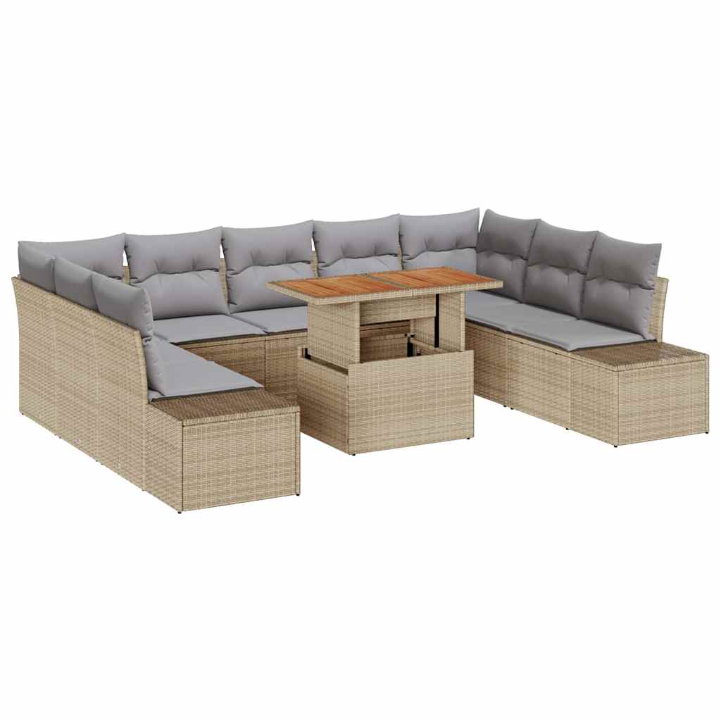 Set Divano da Giardino 10 pcs Beige Poly Rattan