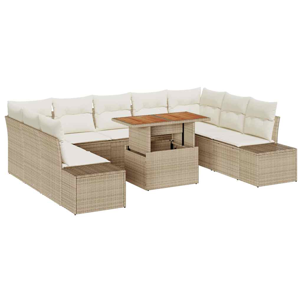 Set Divano da Giardino 10 pcs Beige Poly Rattan