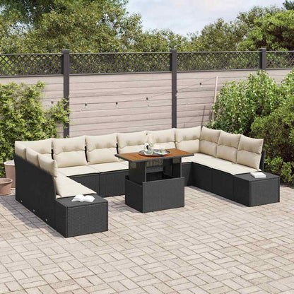 Set Divano da Giardino 11 pcs Nero Poly Rattan