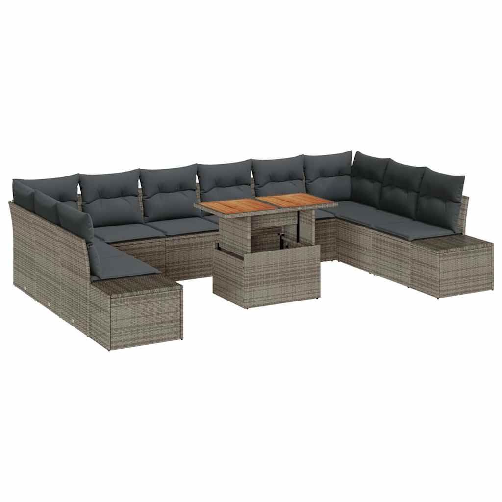 Set Divano da Giardino 11 pcs Grigio Poly Rattan