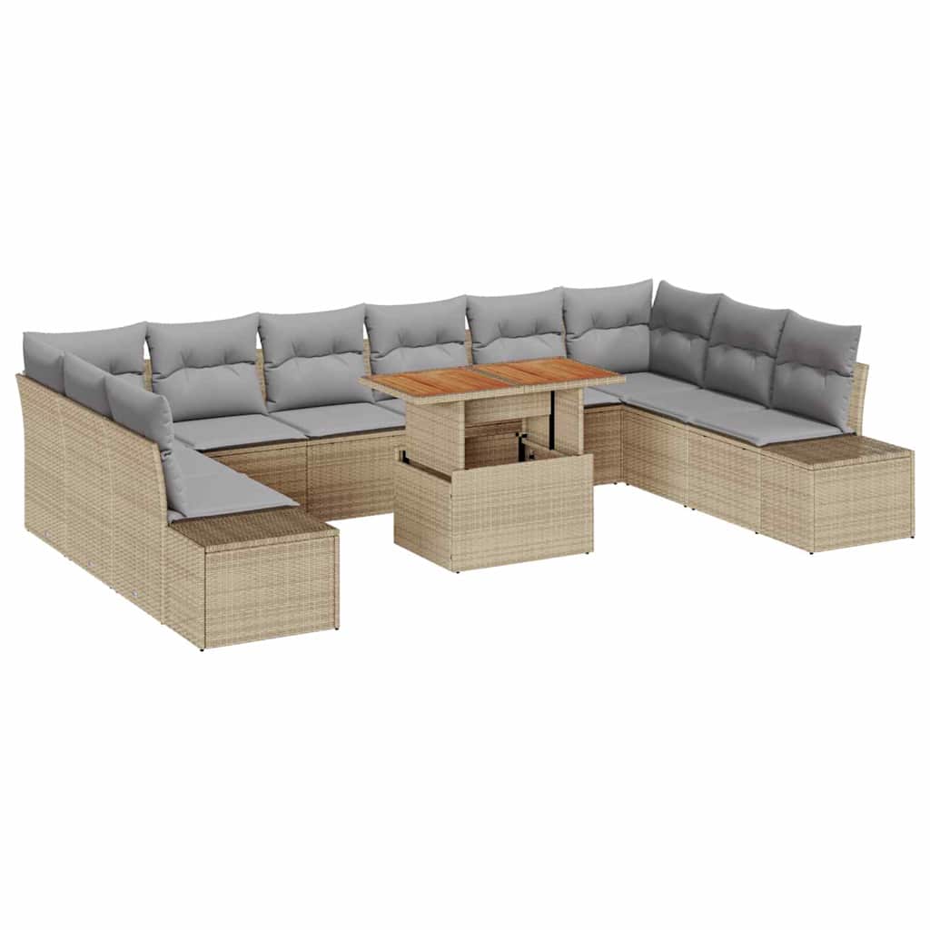Set Divano da Giardino 11 pcs Beige Poly Rattan