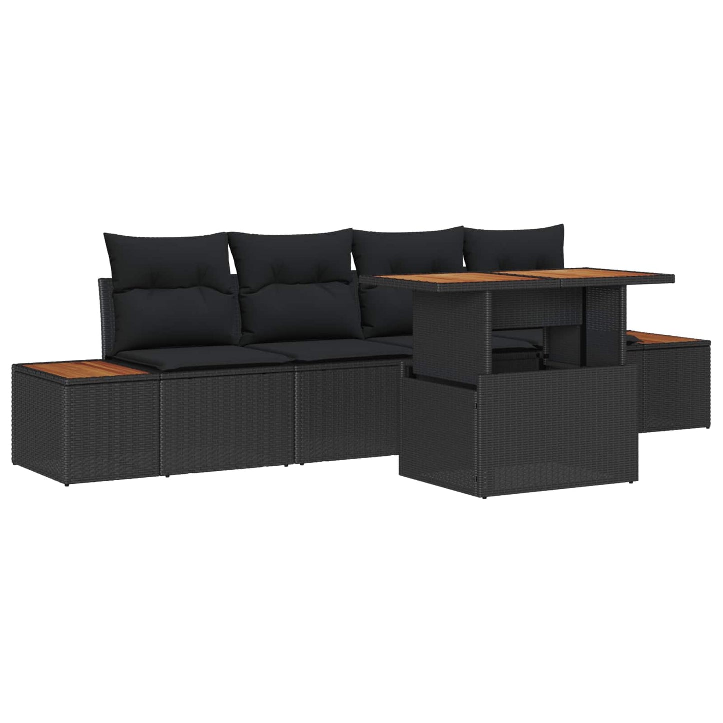 Set Divano da Giardino con archiviazione 5 pcs Nero Poly Rattan
