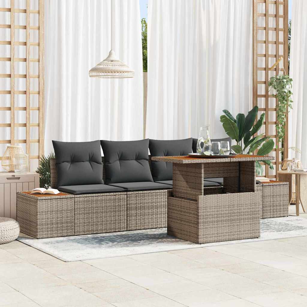 Set Divano da Giardino 5 pcs Grigio Poly Rattan