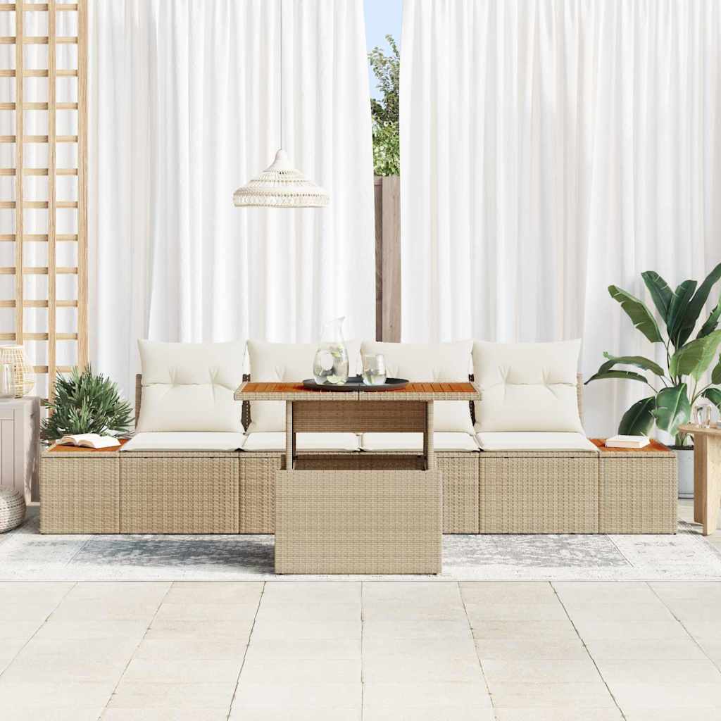 Set Divano da Giardino 5 pcs Beige Poly Rattan
