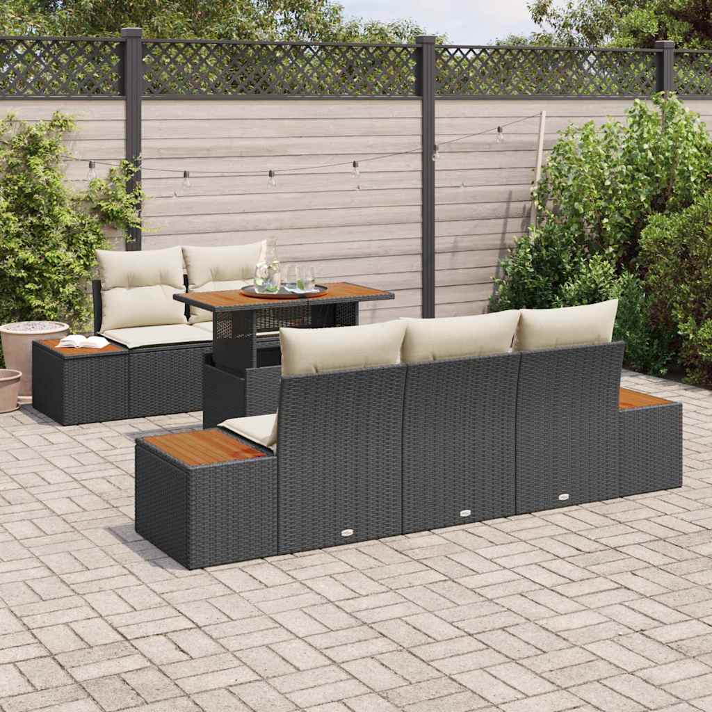 Set Divano da Giardino con archiviazione 6 pcs Nero Poly Rattan