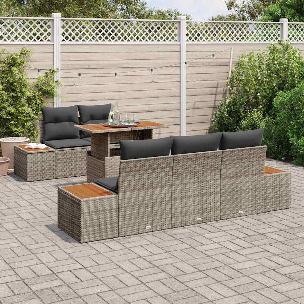 Set Divano da Giardino 6 pcs Grigio Poly Rattan