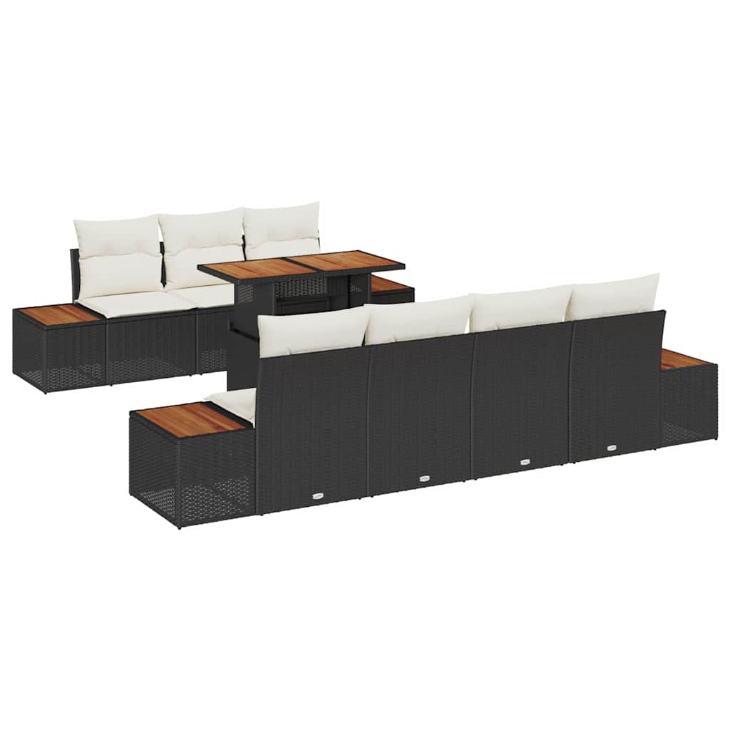 Set Divano da Giardino con archiviazione 8 pcs Nero Poly Rattan