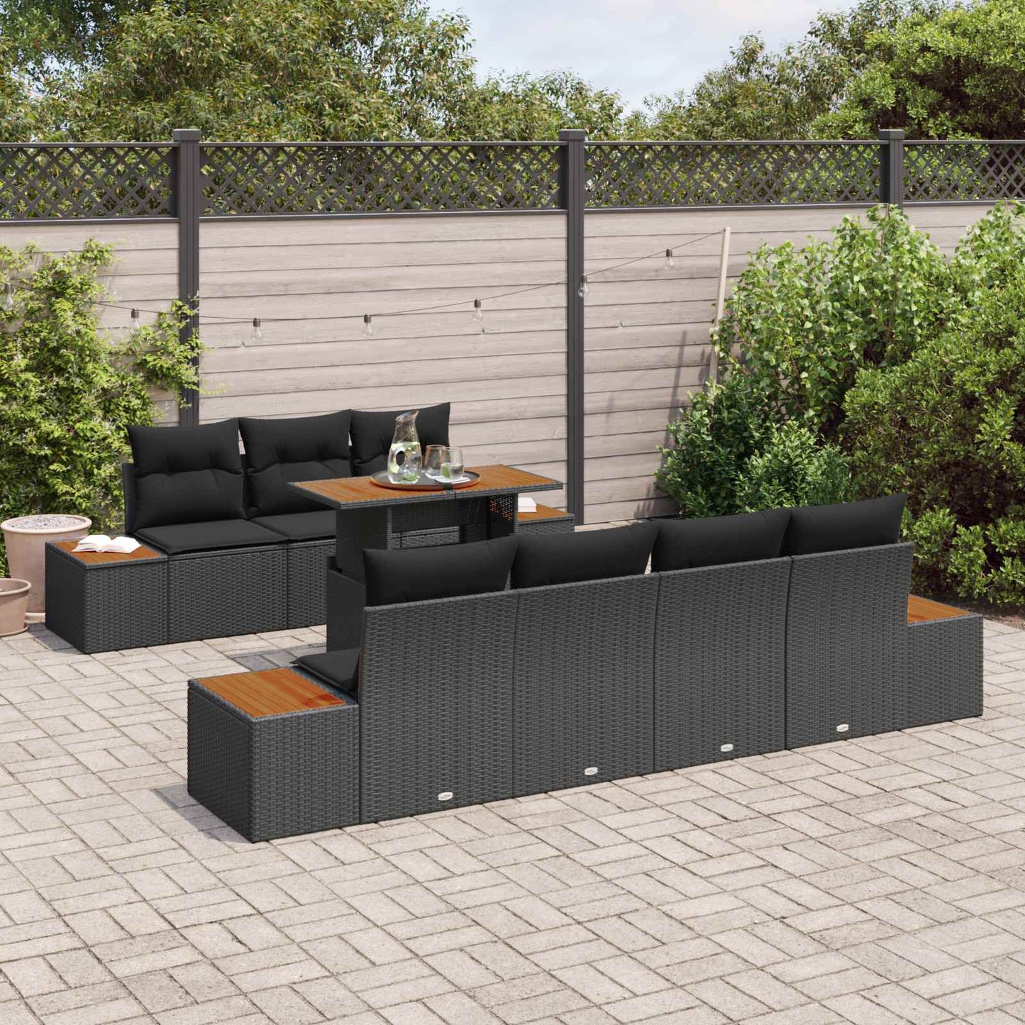Set Divano da Giardino con archiviazione 8 pcs Nero Poly Rattan