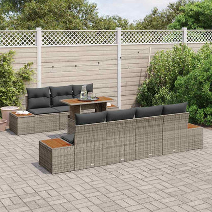 Set Divano da Giardino 8 pcs Grigio Poly Rattan
