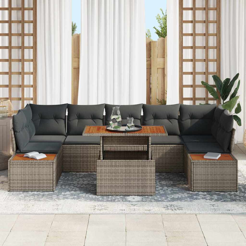 Set Divano da Giardino 8 pcs Grigio Poly Rattan