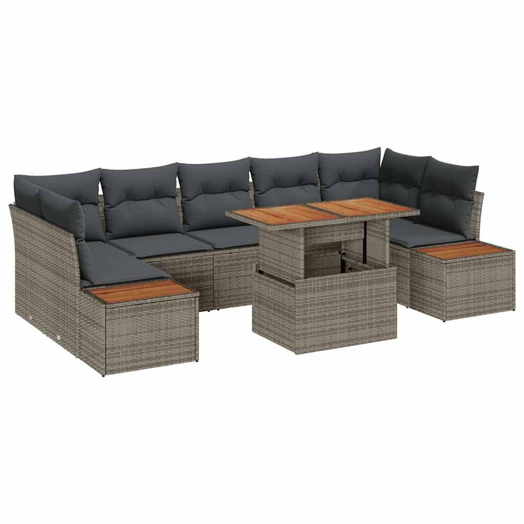 Set Divano da Giardino 8 pcs Grigio Poly Rattan