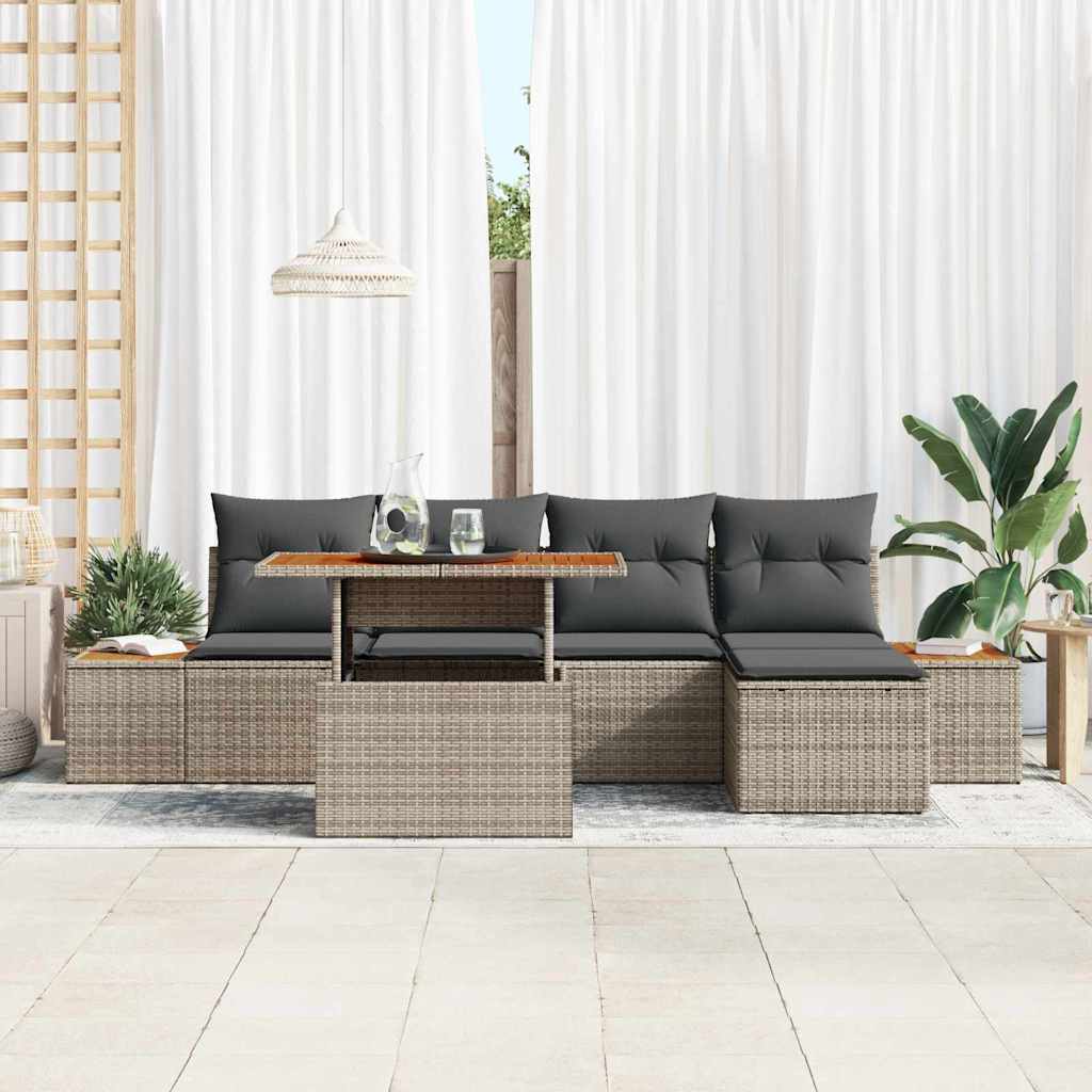 Set Divano da Giardino 6 pcs Grigio Poly Rattan