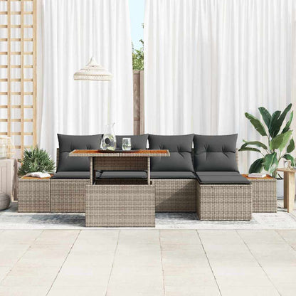 Set Divano da Giardino 6 pcs Grigio Poly Rattan