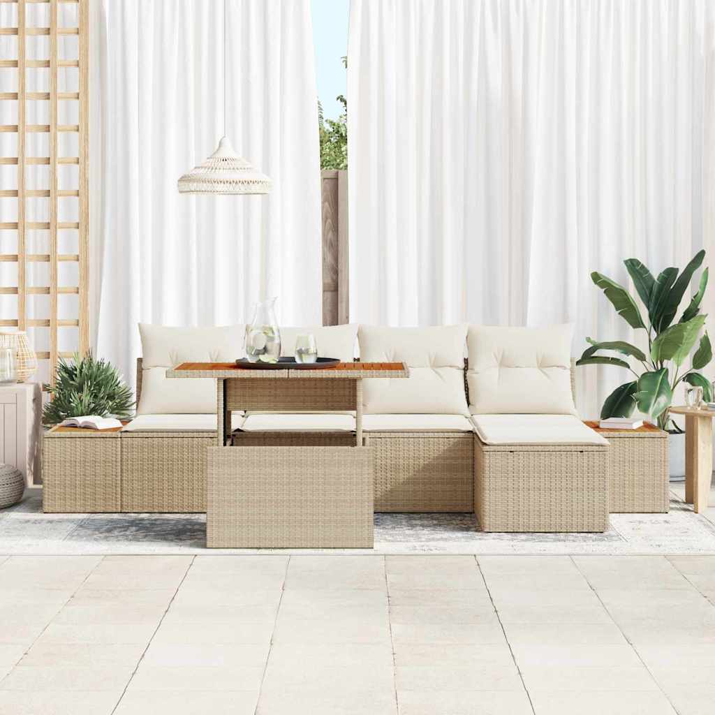 Set Divano da Giardino 6 pcs Beige Poly Rattan