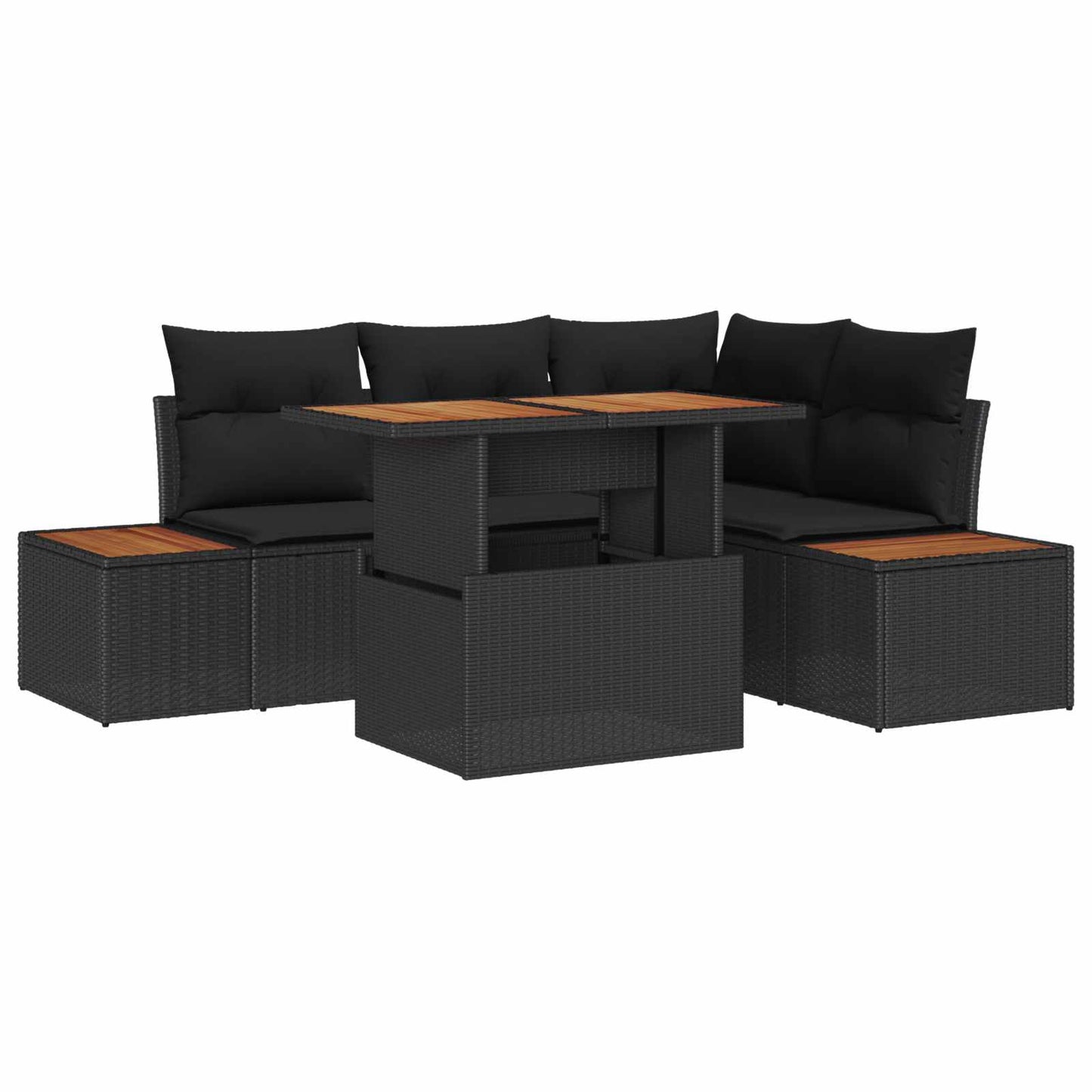 Set Divano da Giardino con archiviazione 5 pcs Nero Poly Rattan