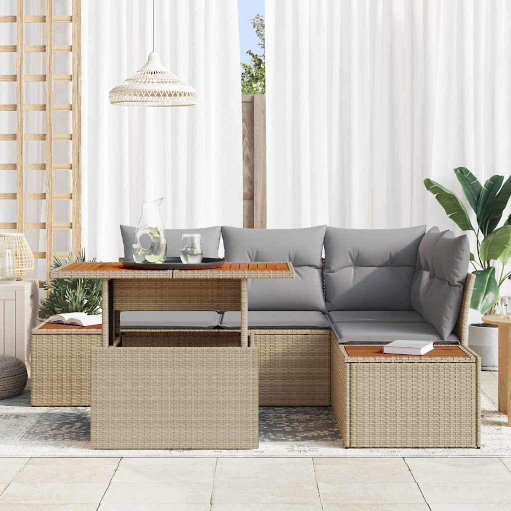 Set Divano da Giardino 5 pcs Beige Poly Rattan