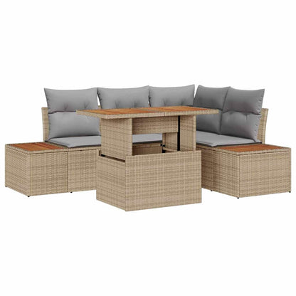 Set Divano da Giardino 5 pcs Beige Poly Rattan
