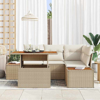 Set Divano da Giardino 5 pcs Beige Poly Rattan