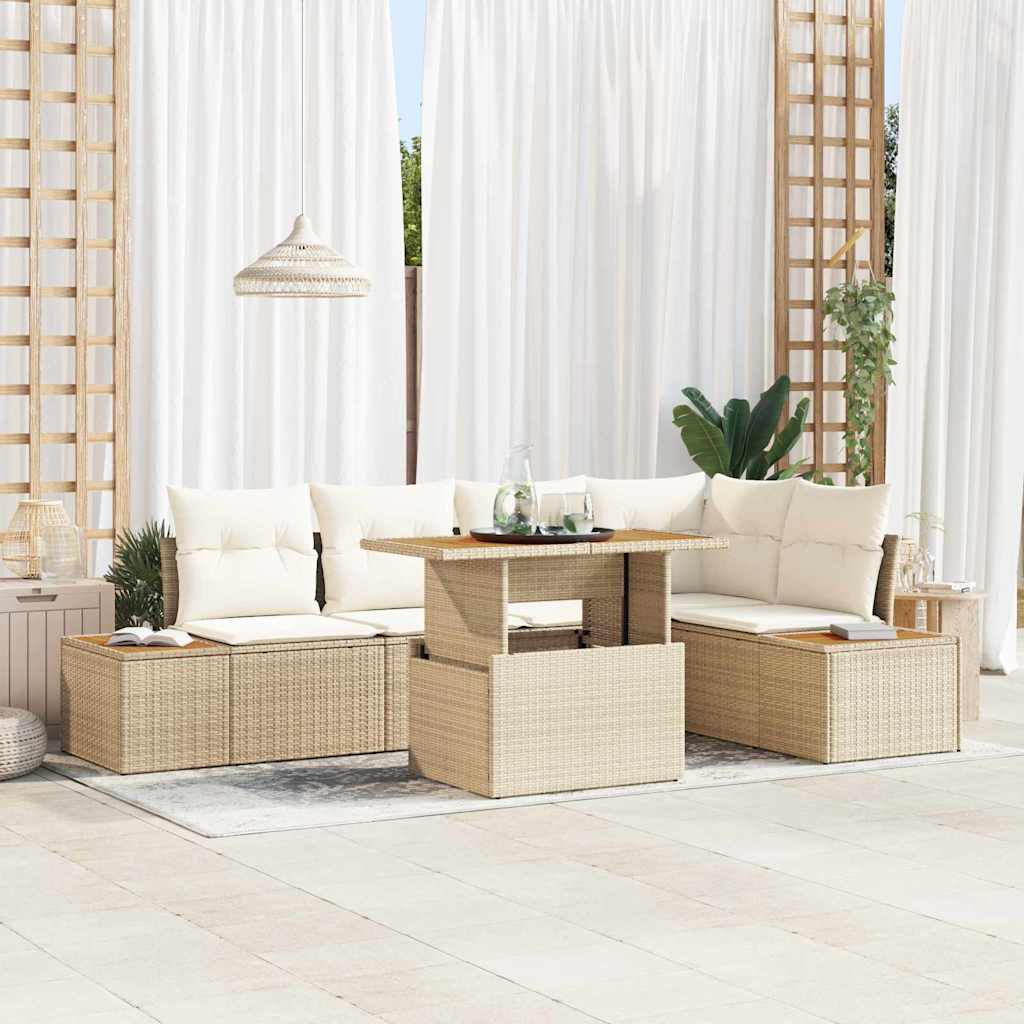 Set Divano da Giardino 6 pcs Beige Poly Rattan