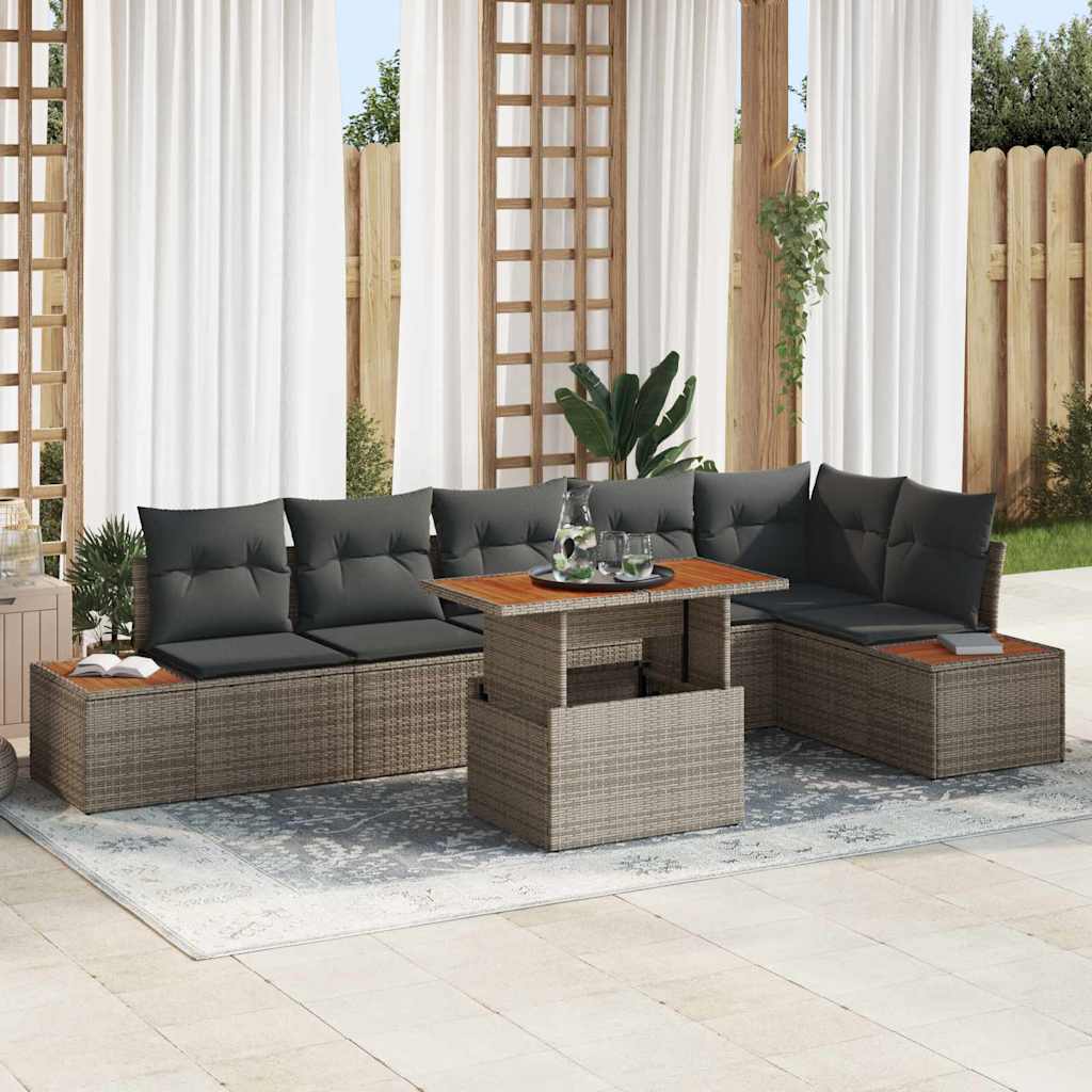 Set Divano da Giardino 7 pcs Grigio Poly Rattan