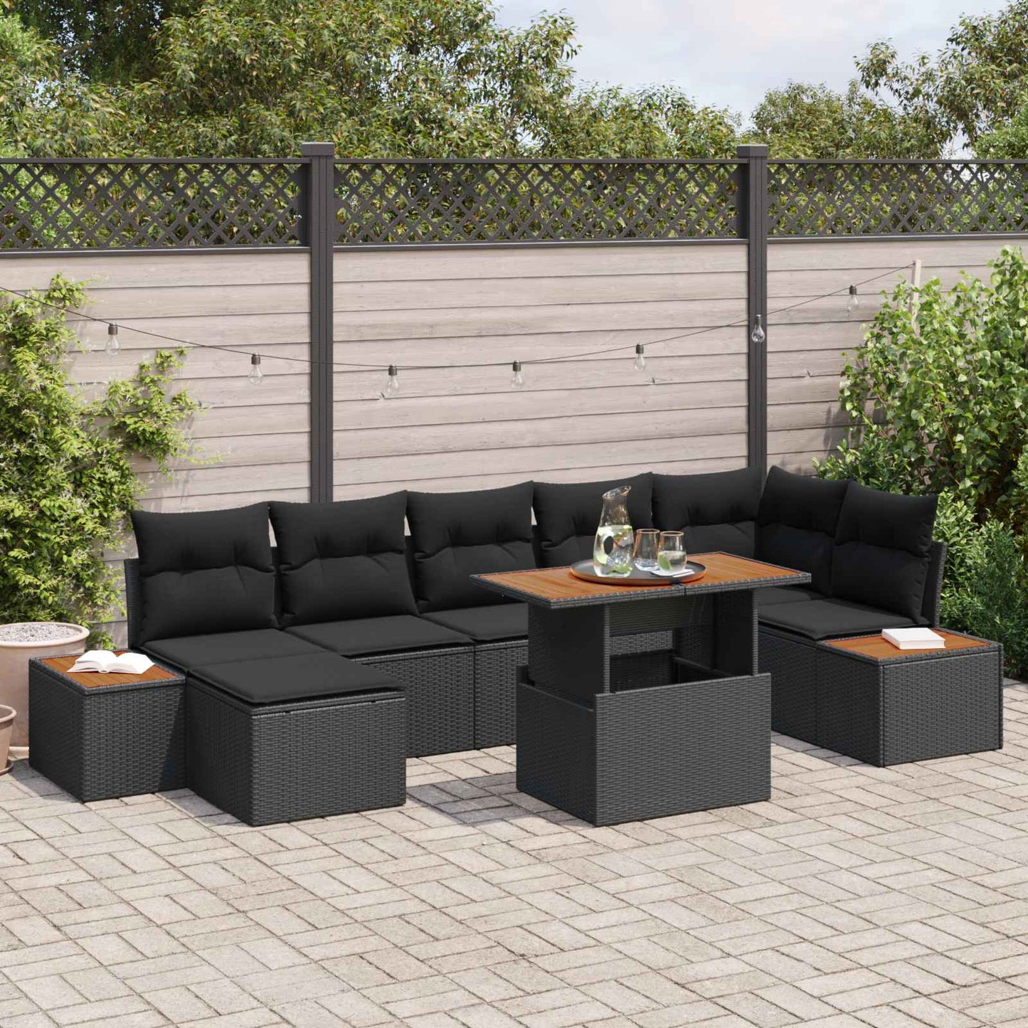 Set Divano da Giardino con archiviazione 8 pcs Nero Poly Rattan