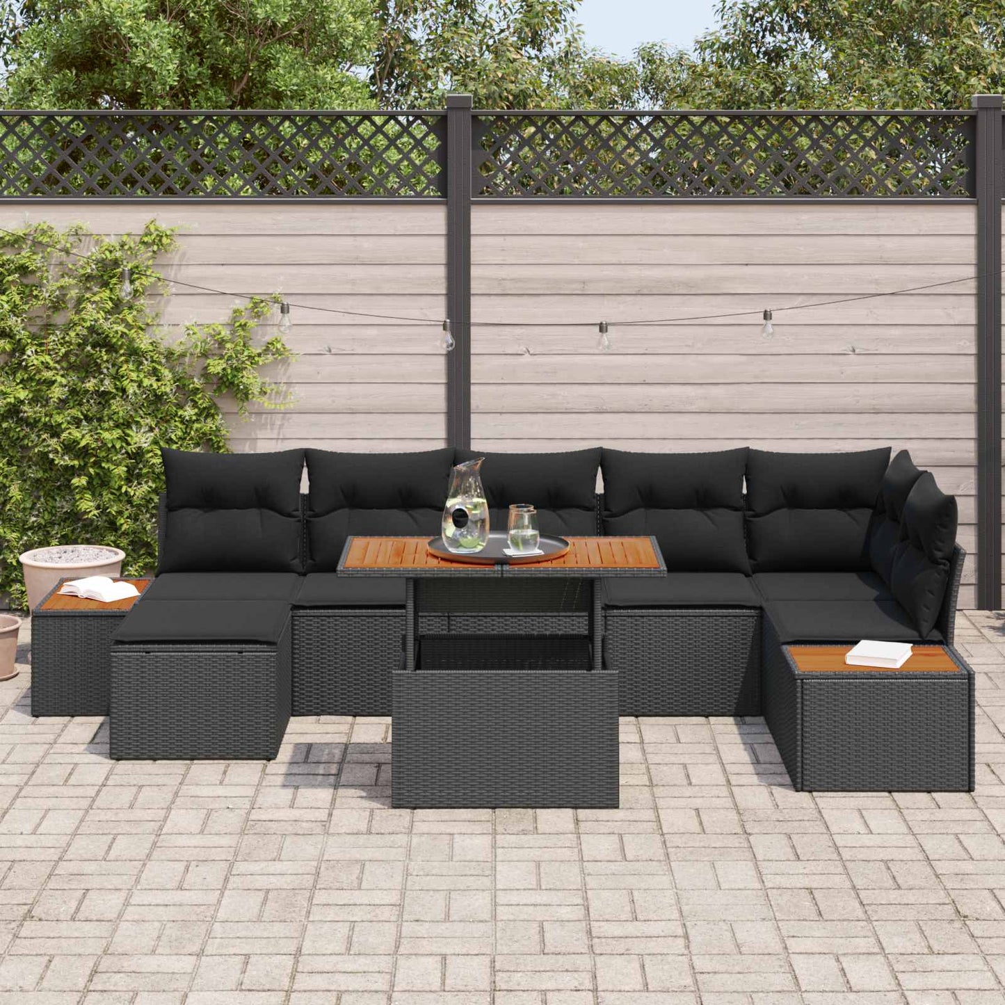 Set Divano da Giardino con archiviazione 8 pcs Nero Poly Rattan