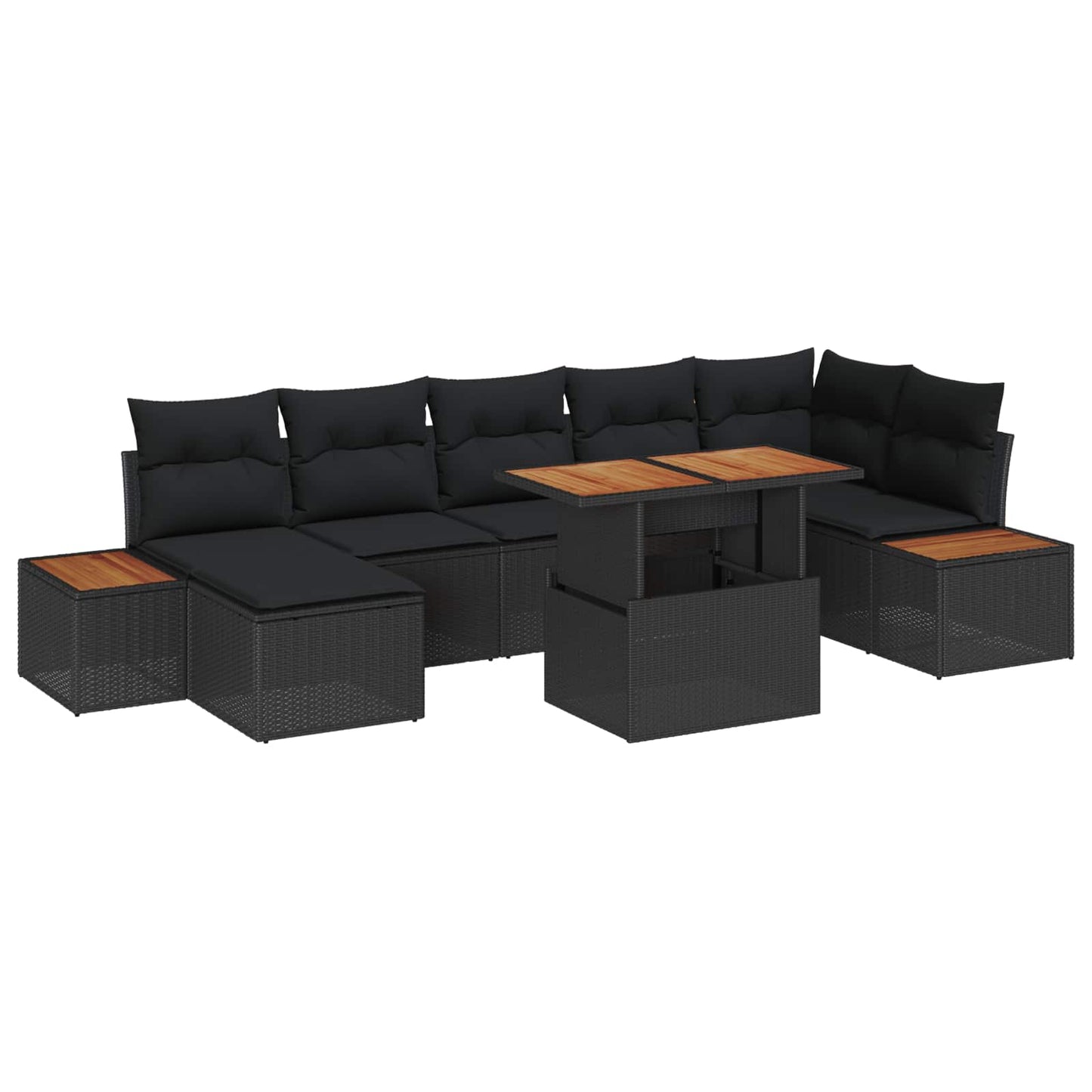 Set Divano da Giardino con archiviazione 8 pcs Nero Poly Rattan