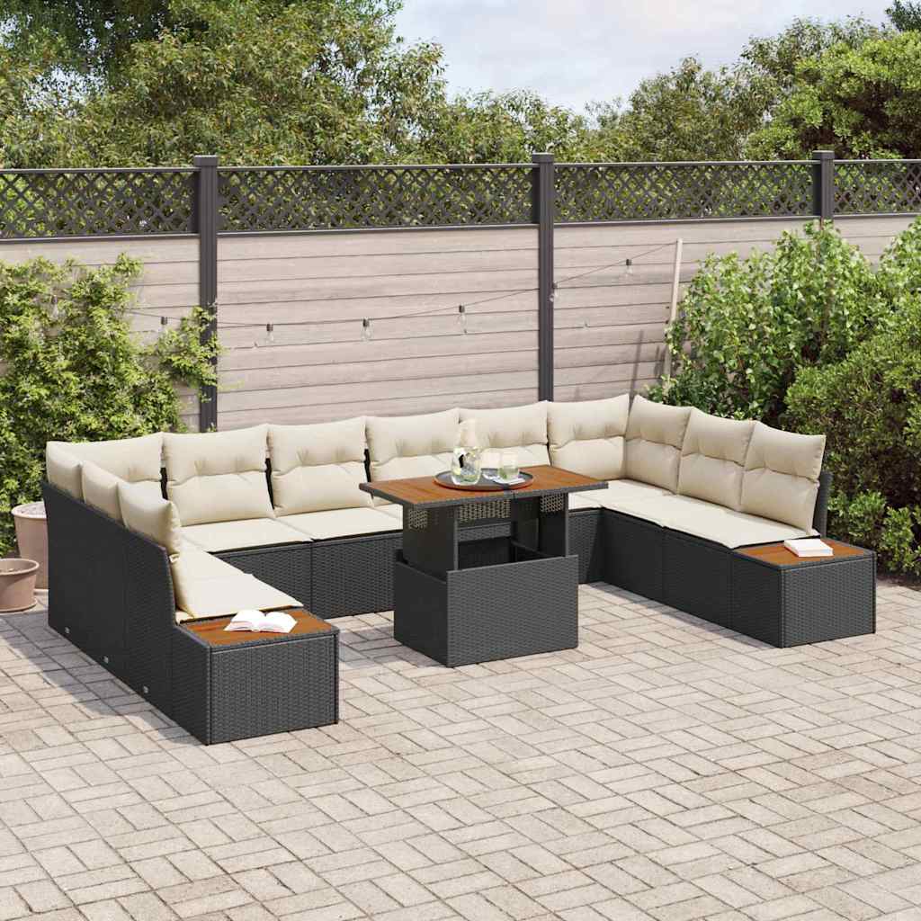 Set Divano da Giardino 11 pcs Nero Poly Rattan