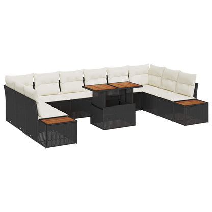 Set Divano da Giardino 11 pcs Nero Poly Rattan