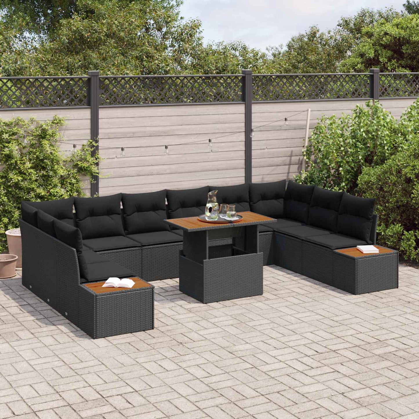 Set Divano da Giardino 11 pcs Nero Poly Rattan