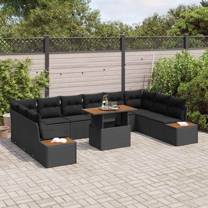 Set Divano da Giardino 11 pcs Nero Poly Rattan