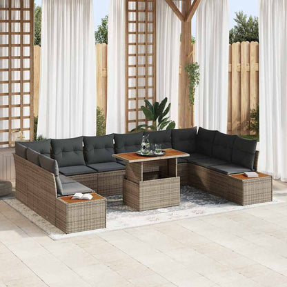 Set Divano da Giardino 11 pcs Grigio Poly Rattan