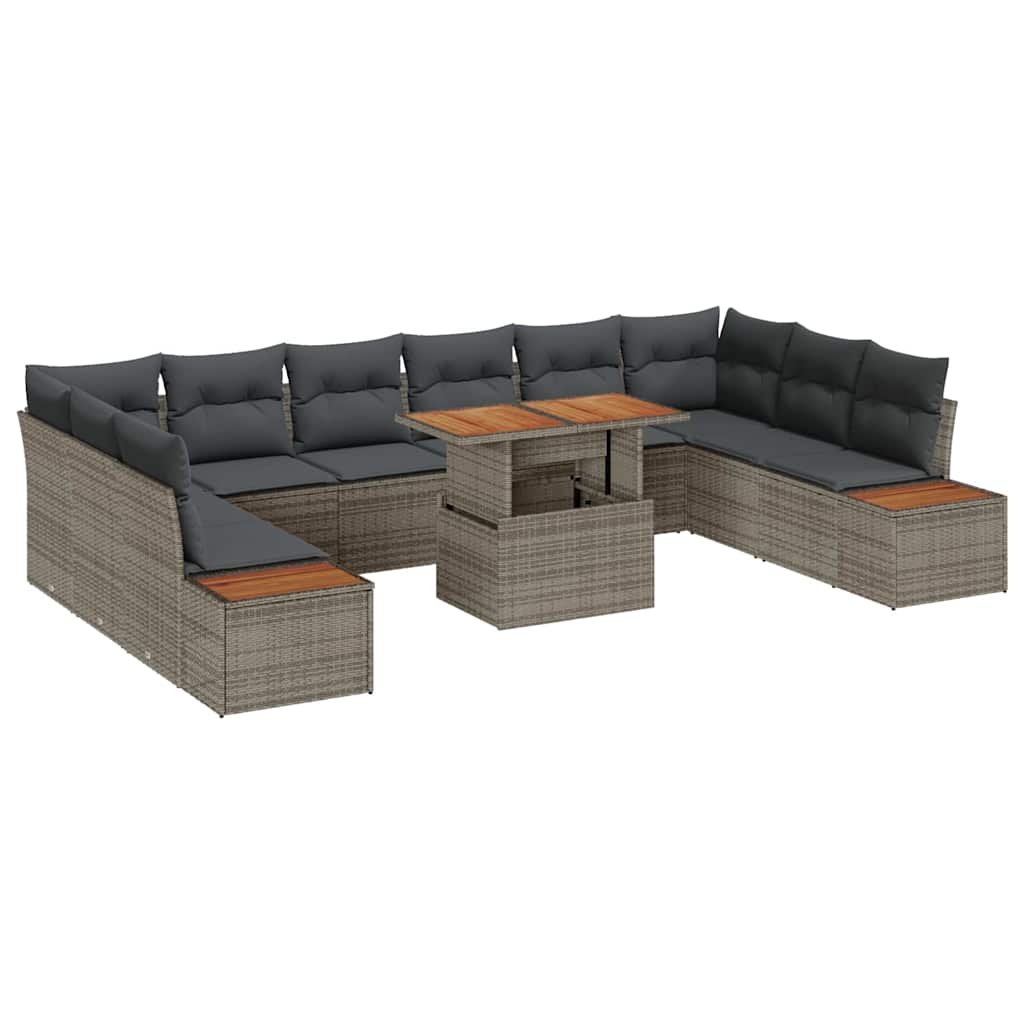 Set Divano da Giardino 11 pcs Grigio Poly Rattan