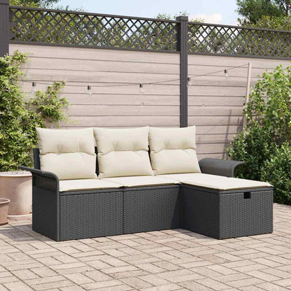 Set Divano da Giardino 4 pcs Nero e crema Poly Rattan