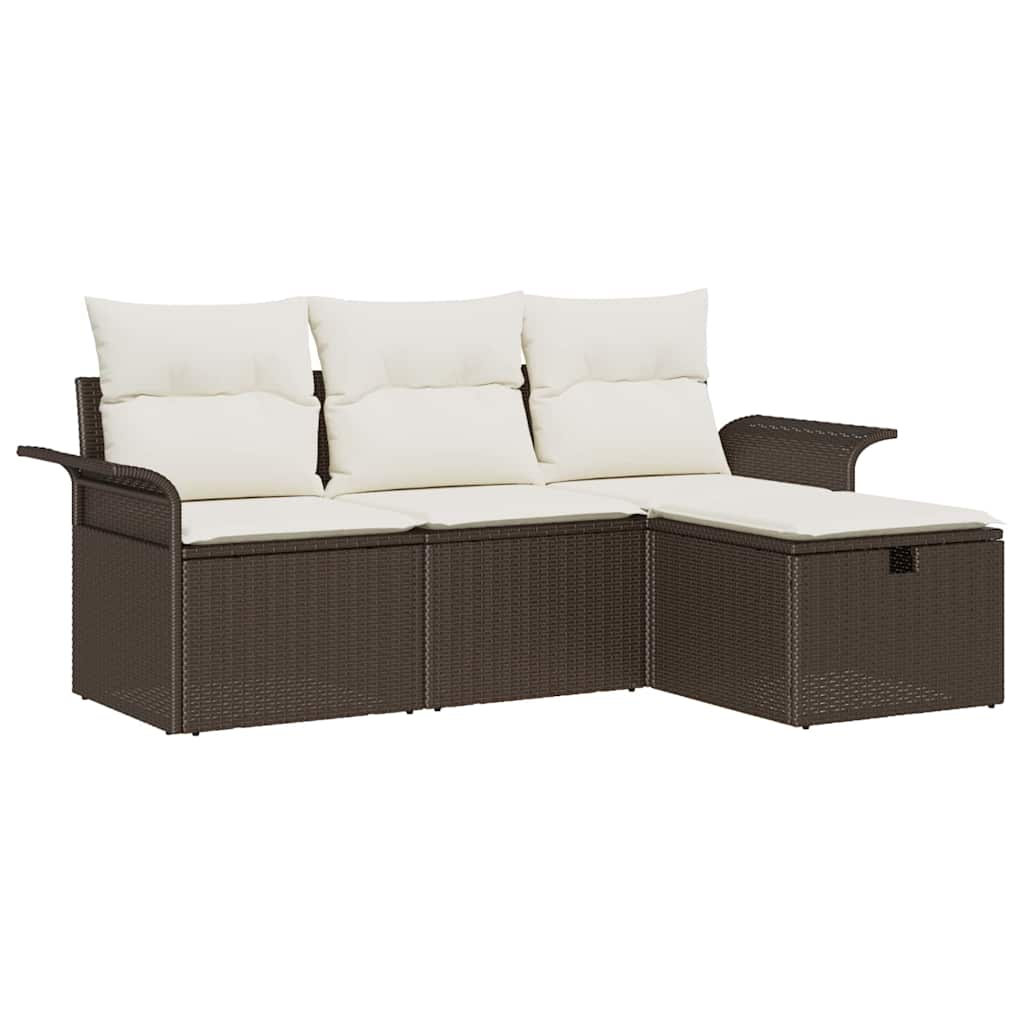 Set Divano da Giardino 4 pcs Marrone e Crema polyrattan